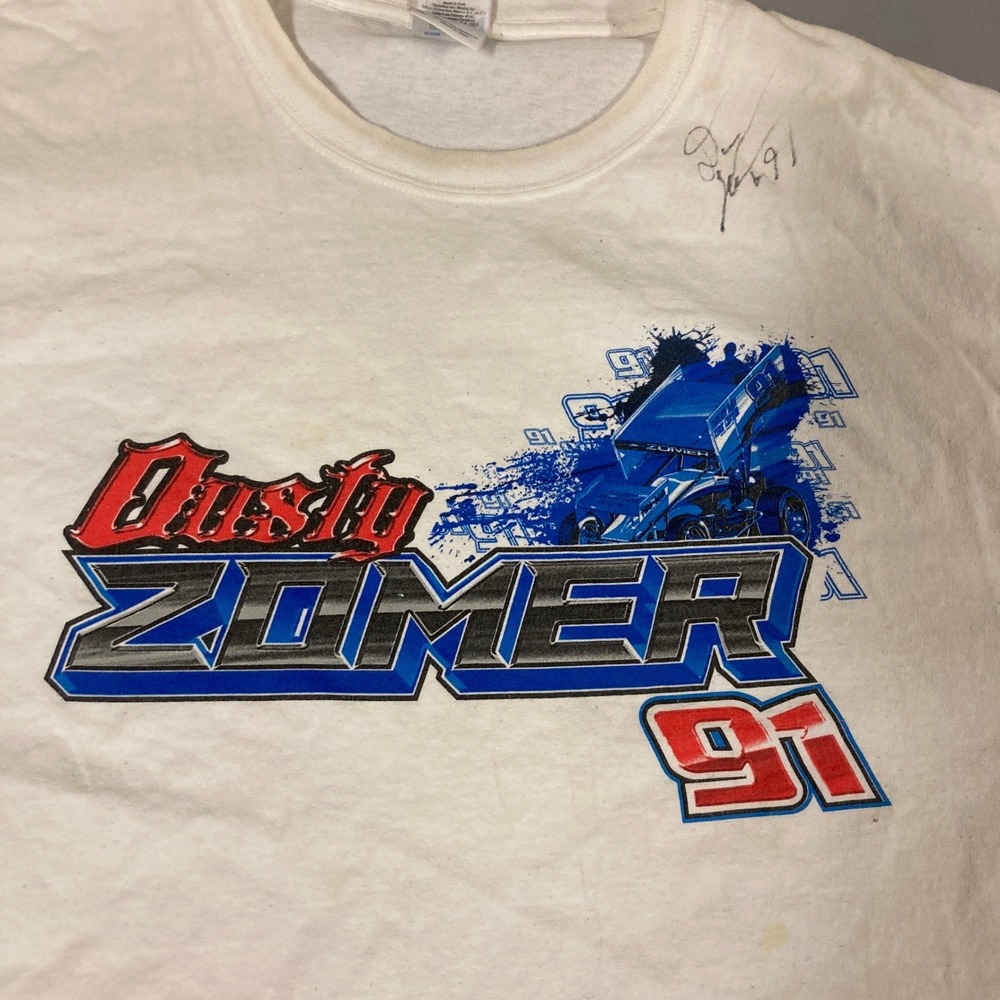 Dusty Zomer 91 Sprint Car Racing T-Shirt Signed Mens XL White Sioux‎ Falls SD